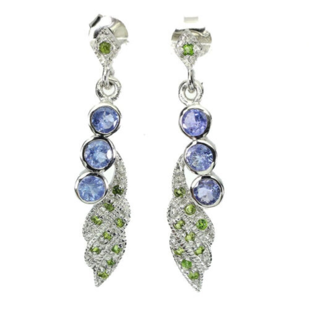 Blue Violet Tanzanite Green Chrome Diopside .925 Sterling Silver Earrings